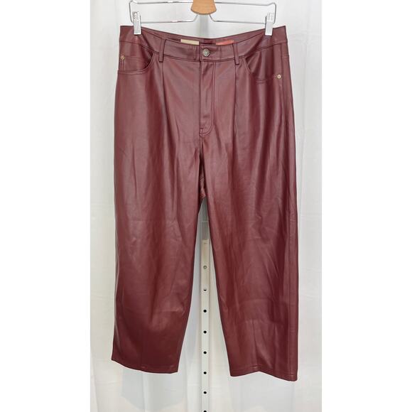 PILCRO Size 31 Anthropologie The Breaker Faux Leather Crop Pants Burgundy Red - Picture 1 of 13
